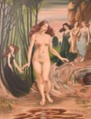 Francis Plummer (1930-2019), Venus and attendants by a woodland pool, tempera on board, 36