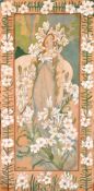 After Alphonse Mucha, a lady amongst white flowers, oil on canvas, bears signature, unframed, 53