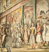 Harold Hope Read (1881-1959), colourful female figures in a crowded city street, watercolour, 10