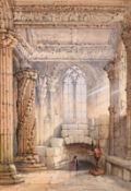 Edwin St. John (Circa 1900), figure in the interior of Rosslyn Chapel, watercolour, signed, 14