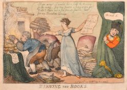 Published by Thomas Tegg, Early 19th Century, 'Burning the Books', hand coloured engraving, 9.75