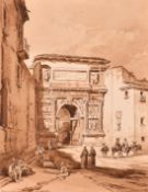 Achille Vianelli (1803-1894), figures outside a Roman archway, 7.5