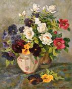 Alexandre Maximenko (1916-2011), Roses and pansies in a vase, oil on canvas, signed and dated 92,