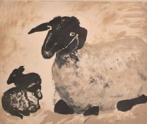Mary Newcomb (1922-2008), a print of a ewe with two lambs, signed and numbered 17/60 in pencil,