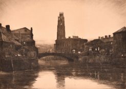 Bernard Eyre Walker (1886-1972), a town scene with a river, possibly Dutch, etching, signed in