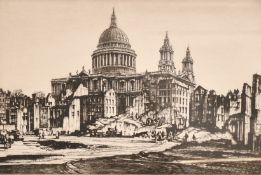 Henry Rushbury, two etchings of wartime scenes featuring St. Paul's, both signed in pencil, plate