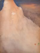 Symbolist School, a study of two figures, watercolour, possibly Oriental, signed with a seal and