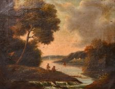 Early 19th Century English School, a pair of lakeside landscape views, oil on canvas, each 12