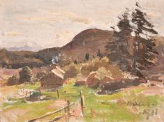 William Walls (1860-1942), a view of hillside cottages, oil on canvas, signed and dated 1911, 9