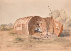 19th Century English School, 'Wansted Gypsies', a watercolour sketch of a figure in a tent, 14