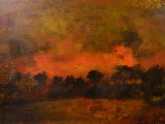 20th Century, South East Asian School, forest landscape with wildifres burning, oil on board,