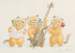 Ella Bruce (20th Century) The kitty musicians, watercolour, signed in pencil, 7
