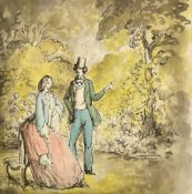 Harold Hope Read (1881-1959), elegant figures in a garden, watercolour, 10