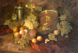Edith Geert (b. 1908) Danish, a still life of apples grapes and trailing vines, oil on canvas,