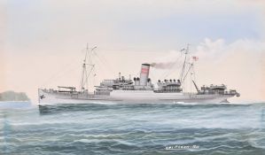 Attributed to G. Roberto (19th/20th Century), 'H.M.S. Rowan, 1916', watercolour and gouache, 15