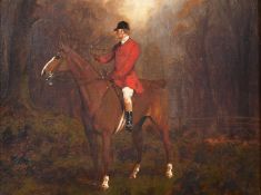 George Wright, 19th Century, a mounted huntsman in the woods, oil on canvas, signed, 7