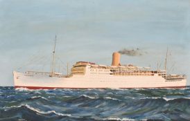 British School, Mid-20th Century, the steam ship Strathnaver, oil on canvas board, signed and