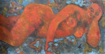 Circle of Matthew Smith, a reclining female nude, oil on board, 16