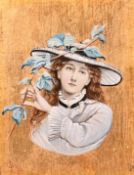 George John Pinwell (1842-1875), bust length portrait of an aesthetic young woman, oil over gold