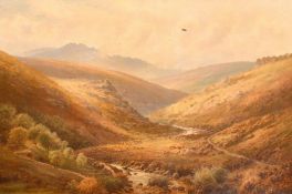 John Barrett (1822-1893), livestock in a field by a boulder-strewn mountain river, oil on canvas,