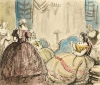 Harold Hope Read (1881-1959), female figures in elegant dress in an interior, watercolour, 9.75