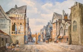 C. J. Keats (19th/20th Century), 'Temple Bar, London 1673', watercolour, signed, 12.75