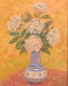 Muriel Rose (1923-2012), a still life of flowers in a colourful vase, oil on board, signed, 10