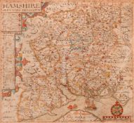 Hampshire. Norden (J. & Hole G.), Hamshire olim pars Belgarum, a 17th Century hand coloured map, 12