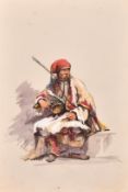 Attributed to Amadeo Preziosi, an Ottoman warrior, watercolour heightened with white gouache and