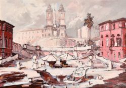 Continental School, Circa 1977, a Southern City view with classical buildings, oil on canvas,