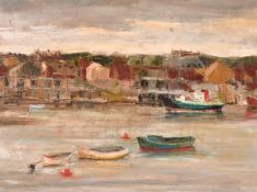 J.B.Z., Circa 1976, scene of boats moored in a bay, oil on board, signed with initials, 18