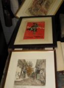 THEATRE & MUSIC, q. of framed prints a). topographical, relating to Schubert b). cartoon , etc.,