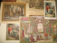[PRINTS] 18th c. Society, early engravings, unframed (5).