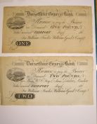 [BANK NOTES] 2 x DORSETSHIRE GENERAL BANK NOTES for 1-00 pounds Sterling & 2-00 pounds Sterling,
