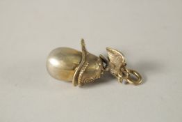 A RUSSIAN SILVER HELMET EGG PENDANT. 3.5cms.