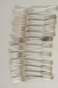 A SET OF TWELVE VICTORIAN FIDDLE PATTERN DESSERT FORKS. Londn 1854,maker: S. H. over D. C.,