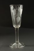 A GOOD GEORGIAN SMALL ALE GLASS with engraved bowl.