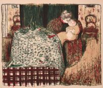 20th Century French School, figures in an interior, lithograph, 8