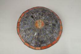 A CIRCA. 1900, ART NOUVEAU STAINED GLASS HANGING LIGHT. 43cm diameter.