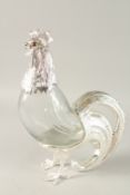 A LARGE SILVER PLATE AND CUT GLASS COCKEREL CLARET JUG with glass eyes. 34cms high.