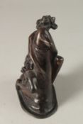 A BRONZE EROTIC GROUP depicting a women riding a phallus, and another similar bronze resin group.