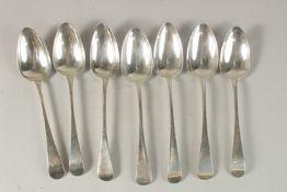 A COMPOSITE SET OF SEVEN GEORGIAN ENGLISH PATTERN TABLESPOONS. London various dates. Weight 14ozs.