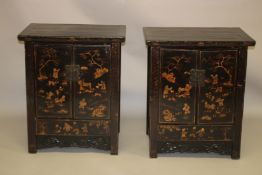 A PAIR OF CHINESE BLACK LACQUER AND CHINOSERIE DECORATED TWO-DOOR CABINETS, the pair of doors