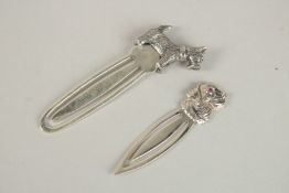 TWO NOVELTY SILVER DOG PAPER CLIPS.