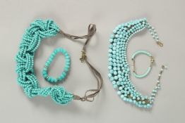 TURQUOISE JEWELLERY comprising twist necklace, choker and two bracelets in an Oliver Bonas box.