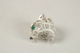 A LARGE SILVER OPEN WORK PANTHER RING. Ring size (M).