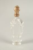 A FRENCH GLASS SCENT BOTTLE with 18CT GOLD TOP. 13cms long.