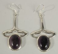 A PAIR OF SILVER AND AMETHYST EARRINGS.
