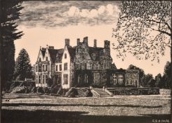 Graham Seaton Dudley Page (20th Century), a view of Clayesmore School, Dorset, wood engraving,