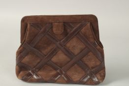 A VALENTINO GARAVANI BROWN SUEDE BAG. 25cms wide.